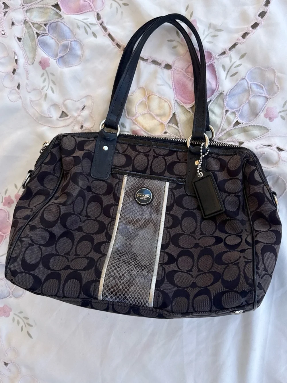 Coach Y2K Signature C Snakeskin Stripe Satchel Shoulder Bag